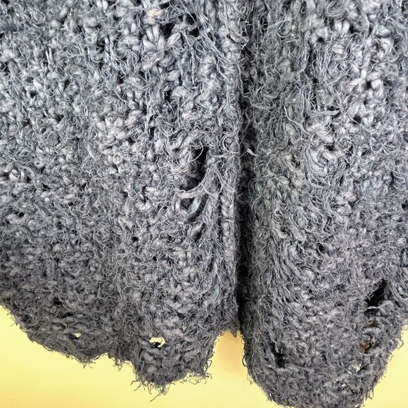 Free People Up The Ladder Distressed Open Knit PullOn Sweater Washed Navy Blue M - Picture 9 of 16